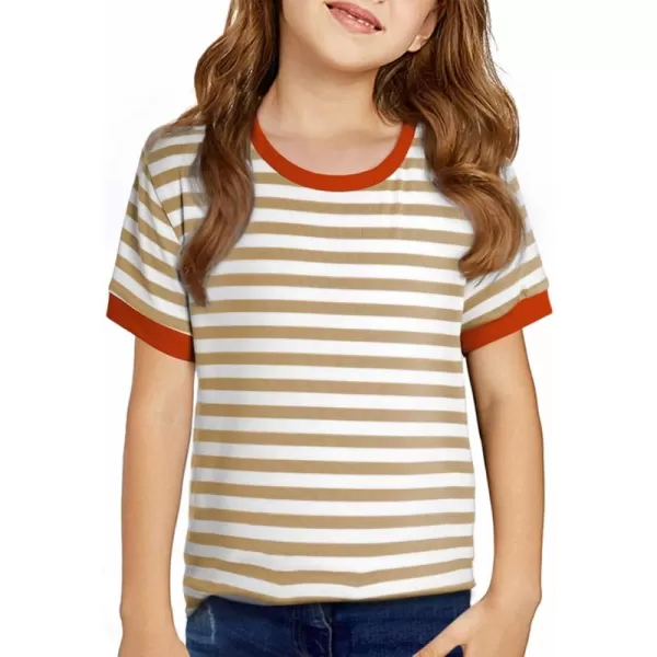 Girls Striped Color Block Short Sleeve T Shirts Casual Crewneck Summer Cute Tee Tops 4-13 Years