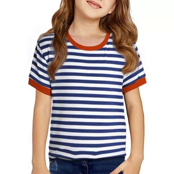 Girls Striped Color Block Short Sleeve T Shirts Casual Crewneck Summer Cute Tee Tops 4-13 Years
