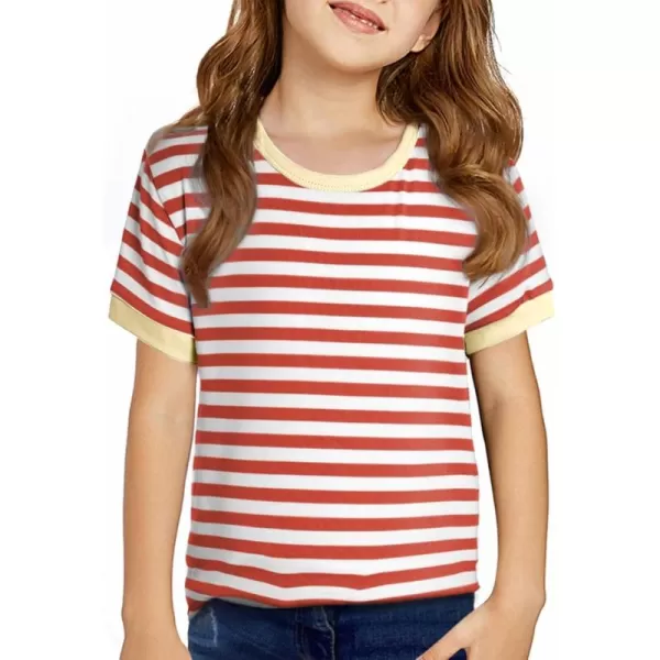Girls Striped Color Block Short Sleeve T Shirts Casual Crewneck Summer Cute Tee Tops 4-13 Years