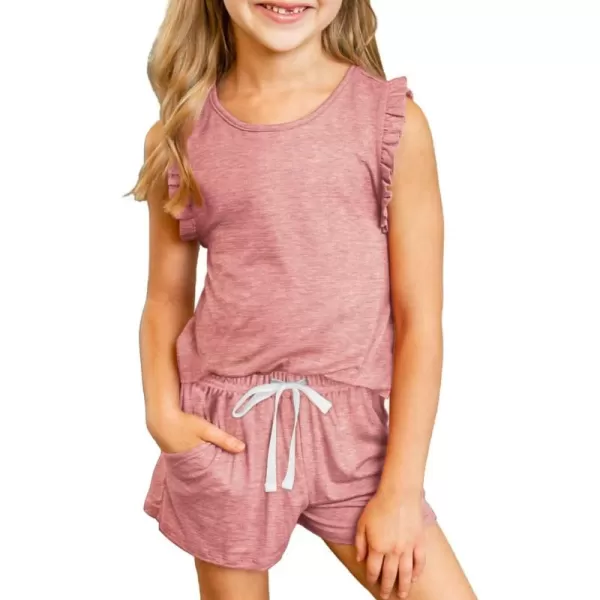 Girls Summer Outfits Cute T-Shirt and Shorts Set with Side Pockets