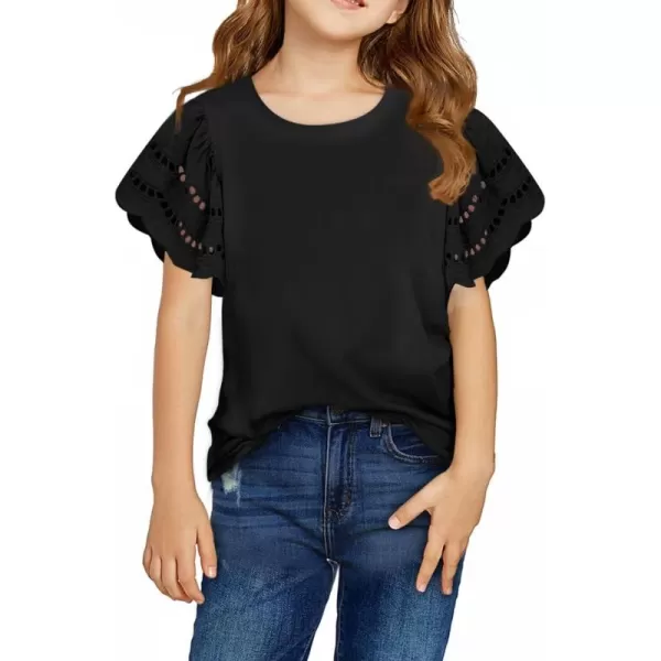 Girls Summer Shirts Crewneck Ruffled Short Sleeve Blouse Tops Size 6-15 Years