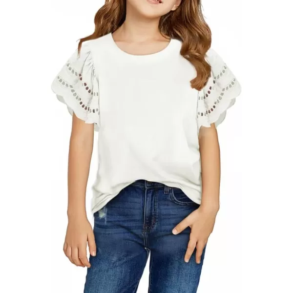 Girls Summer Shirts Crewneck Ruffled Short Sleeve Blouse Tops Size 6-15 Years