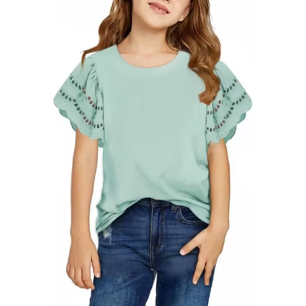 Girls Summer Shirts Crewneck Ruffled Short Sleeve Blouse Tops Size 6-15 Years