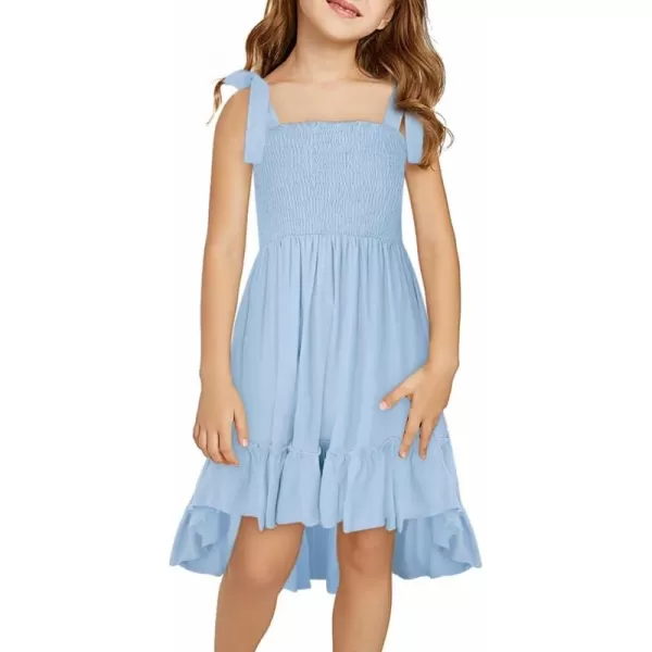 Girls Sundress Sleeveless Bowknot Strap Smocked Dress 4-13 Years