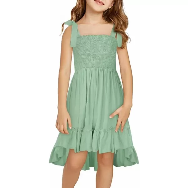 Girls Sundress Sleeveless Bowknot Strap Smocked Dress 4-13 Years