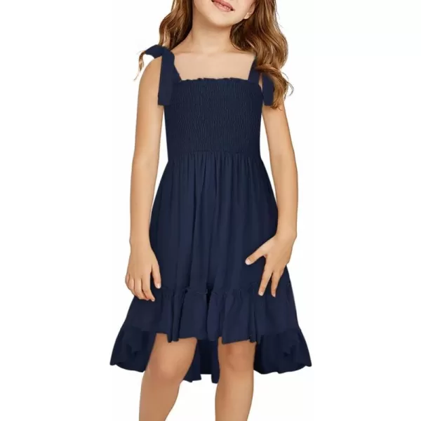Girls Sundress Sleeveless Bowknot Strap Smocked Dress 4-13 Years
