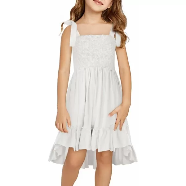 Girls Sundress Sleeveless Bowknot Strap Smocked Dress 4-13 Years
