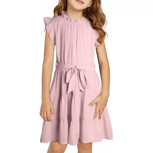 Tween Girls Dresses Elegant Sleeveless Ruffle Flowy Dress with Belt 6-13 Years