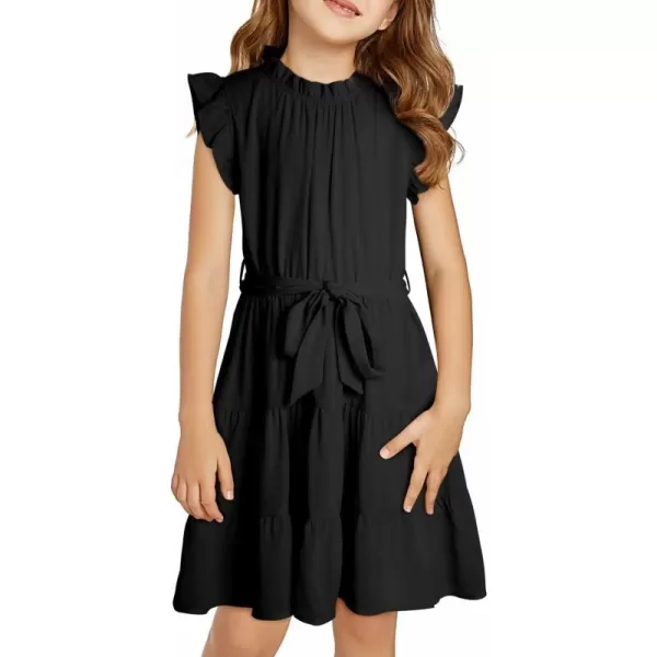 Tween Girls Dresses Elegant Sleeveless Ruffle Flowy Dress with Belt 6-13 Years