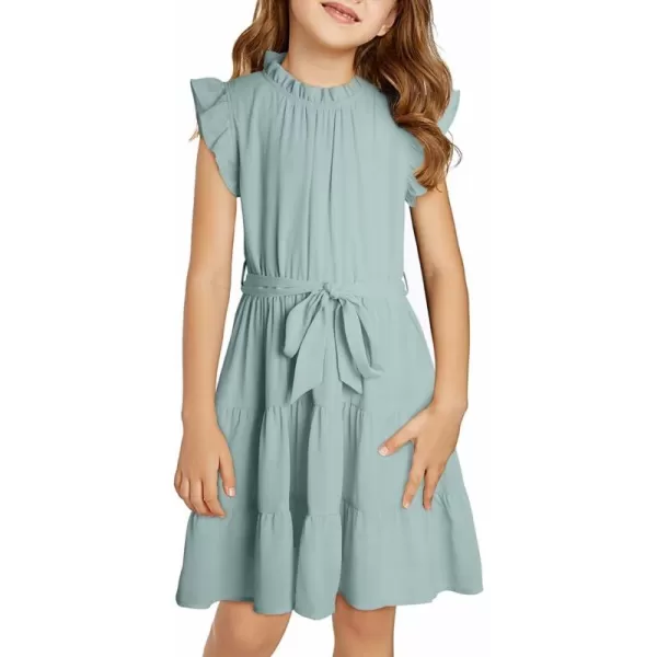 Tween Girls Dresses Elegant Sleeveless Ruffle Flowy Dress with Belt 6-13 Years