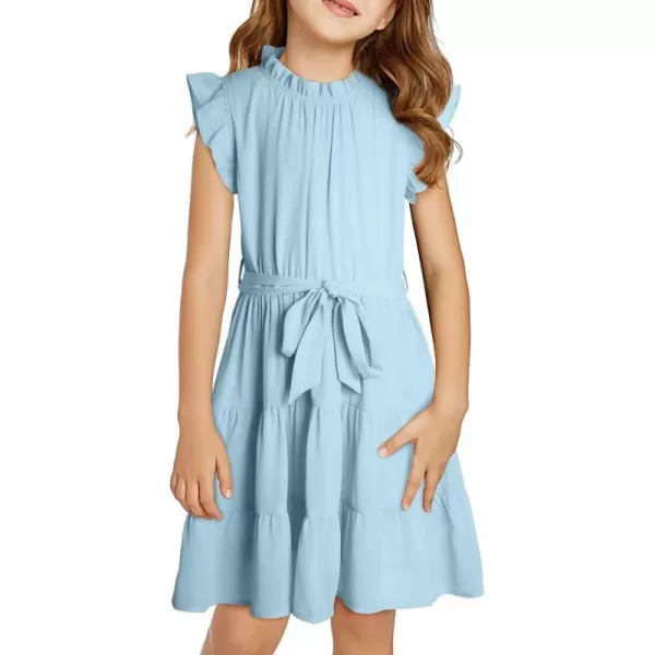 Tween Girls Dresses Elegant Sleeveless Ruffle Flowy Dress with Belt 6-13 Years
