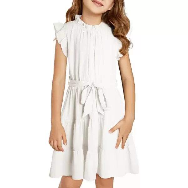 Tween Girls Dresses Elegant Sleeveless Ruffle Flowy Dress with Belt 6-13 Years
