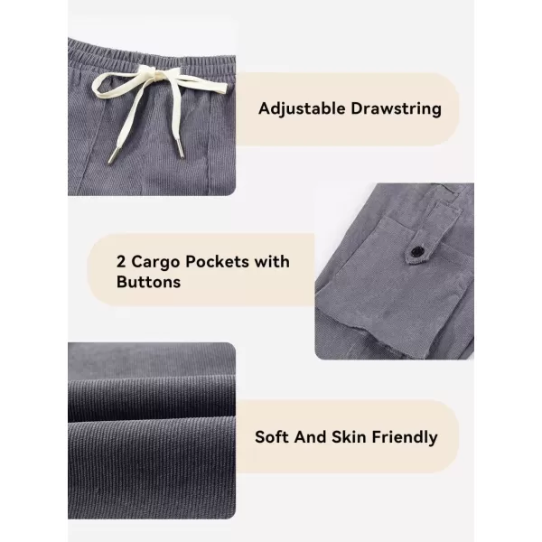Boys Corduroy Cargo Pants Drawstring Elastic Waist Straight Leg Trousers for Kids 7-15 Years