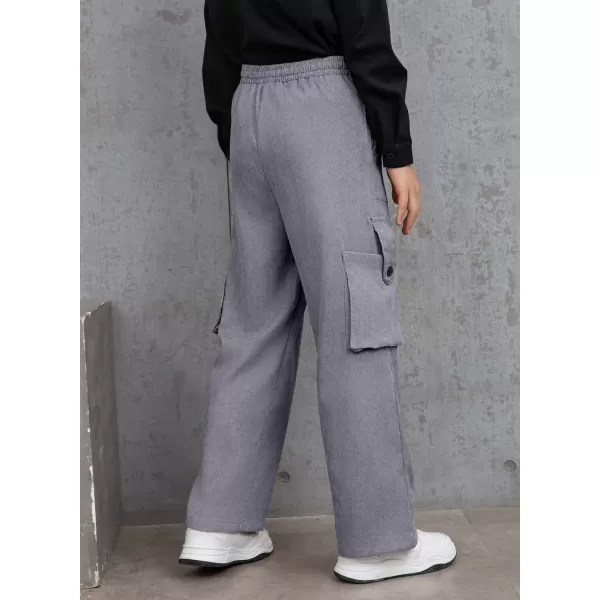 Boys Corduroy Cargo Pants Drawstring Elastic Waist Straight Leg Trousers for Kids 7-15 Years