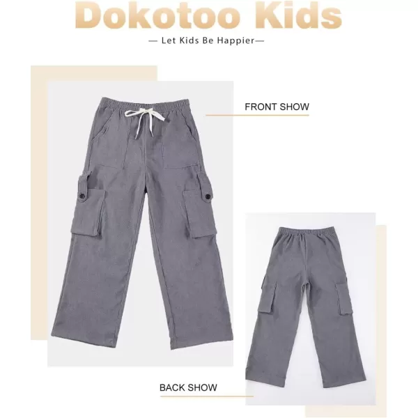 Boys Corduroy Cargo Pants Drawstring Elastic Waist Straight Leg Trousers for Kids 7-15 Years