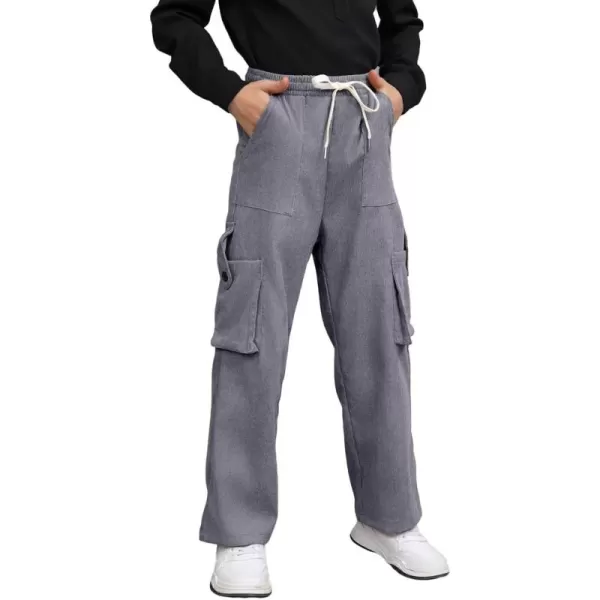 Boys Corduroy Cargo Pants Drawstring Elastic Waist Straight Leg Trousers for Kids 7-15 Years