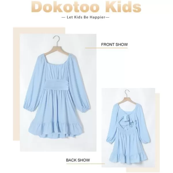 Girls Casual Long Sleeve Ruffle Hem Tie Back Off Shoulder Dresses 4-15 Years