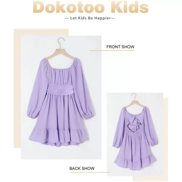 Girls Casual Long Sleeve Ruffle Hem Tie Back Off Shoulder Dresses 4-15 Years