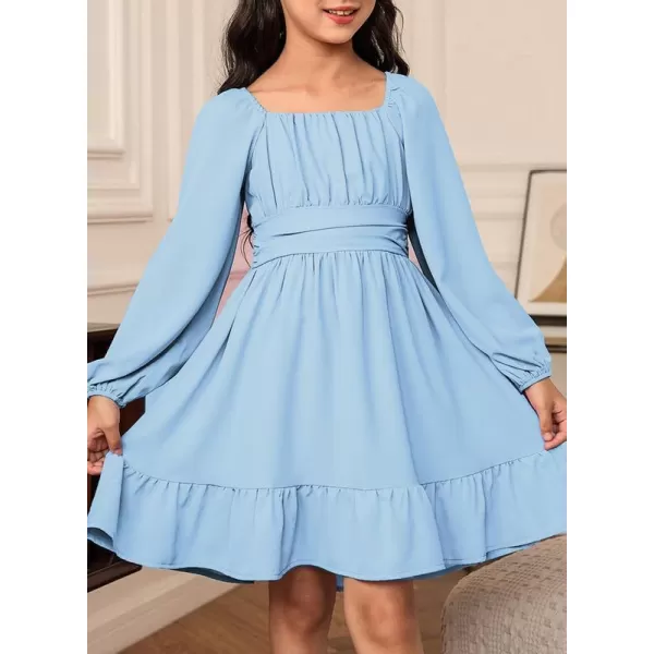 Girls Casual Long Sleeve Ruffle Hem Tie Back Off Shoulder Dresses 4-15 Years