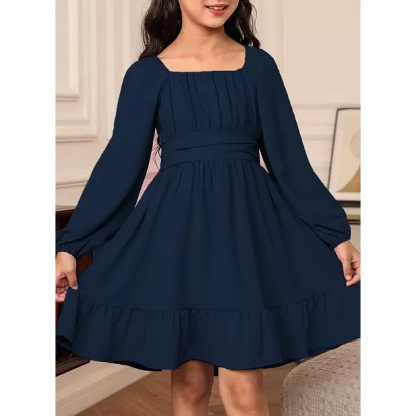 Girls Casual Long Sleeve Ruffle Hem Tie Back Off Shoulder Dresses 4-15 Years