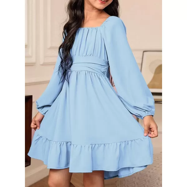 Girls Casual Long Sleeve Ruffle Hem Tie Back Off Shoulder Dresses 4-15 Years
