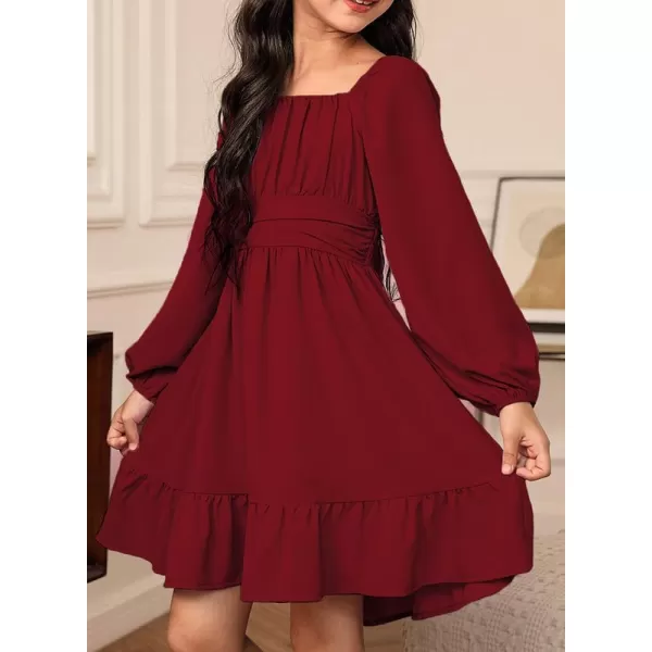 Girls Casual Long Sleeve Ruffle Hem Tie Back Off Shoulder Dresses 4-15 Years