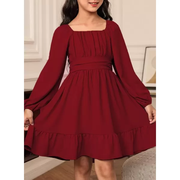 Girls Casual Long Sleeve Ruffle Hem Tie Back Off Shoulder Dresses 4-15 Years