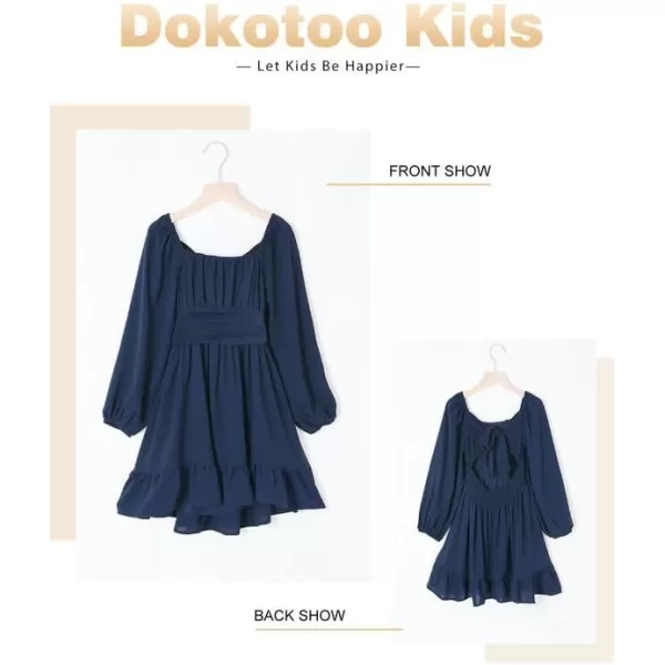 Girls Casual Long Sleeve Ruffle Hem Tie Back Off Shoulder Dresses 4-15 Years