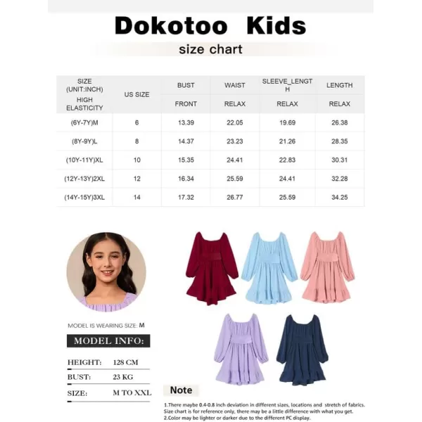 Girls Casual Long Sleeve Ruffle Hem Tie Back Off Shoulder Dresses 4-15 Years