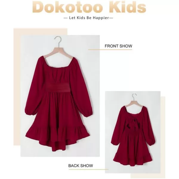 Girls Casual Long Sleeve Ruffle Hem Tie Back Off Shoulder Dresses 4-15 Years
