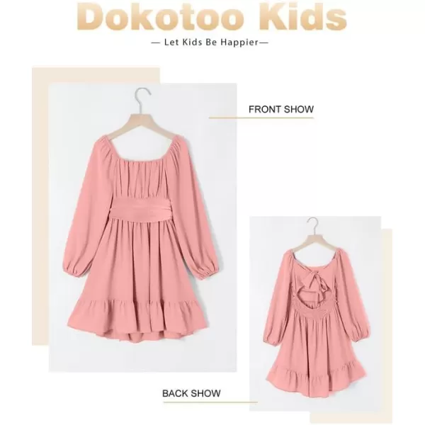 Girls Casual Long Sleeve Ruffle Hem Tie Back Off Shoulder Dresses 4-15 Years