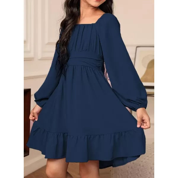 Girls Casual Long Sleeve Ruffle Hem Tie Back Off Shoulder Dresses 4-15 Years