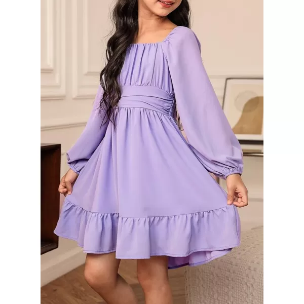 Girls Casual Long Sleeve Ruffle Hem Tie Back Off Shoulder Dresses 4-15 Years