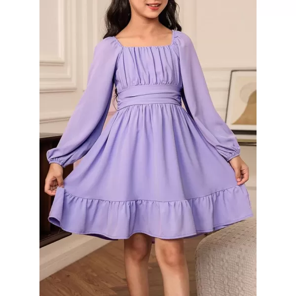 Girls Casual Long Sleeve Ruffle Hem Tie Back Off Shoulder Dresses 4-15 Years