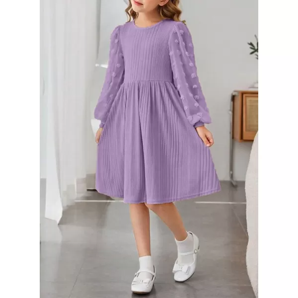 Girls Fall Long Sleeve Knit Dresses Casual Crewneck Swiss Dot A-line Dress 6-15 Years