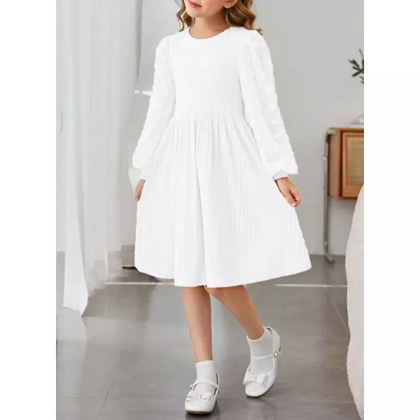 Girls Fall Long Sleeve Knit Dresses Casual Crewneck Swiss Dot A-line Dress 6-15 Years