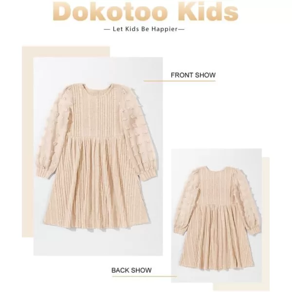 Girls Fall Long Sleeve Knit Dresses Casual Crewneck Swiss Dot A-line Dress 6-15 Years