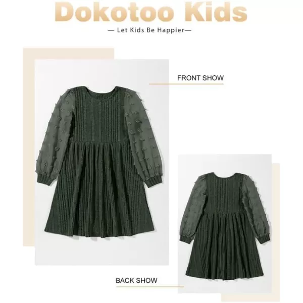 Girls Fall Long Sleeve Knit Dresses Casual Crewneck Swiss Dot A-line Dress 6-15 Years