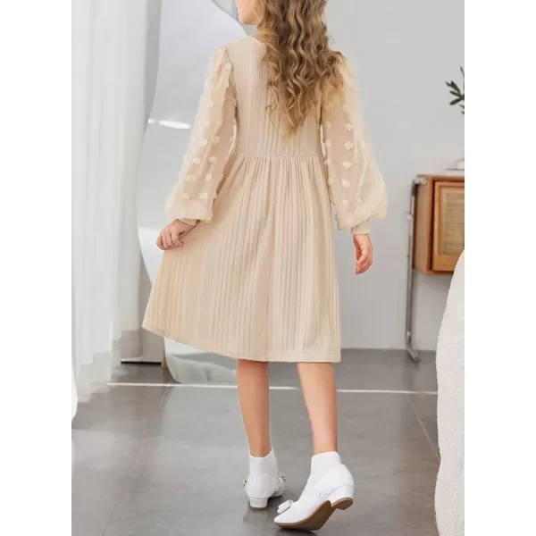 Girls Fall Long Sleeve Knit Dresses Casual Crewneck Swiss Dot A-line Dress 6-15 Years