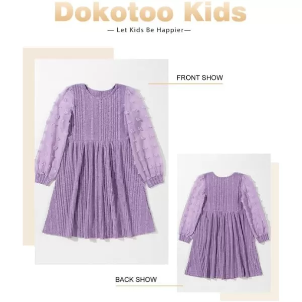Girls Fall Long Sleeve Knit Dresses Casual Crewneck Swiss Dot A-line Dress 6-15 Years