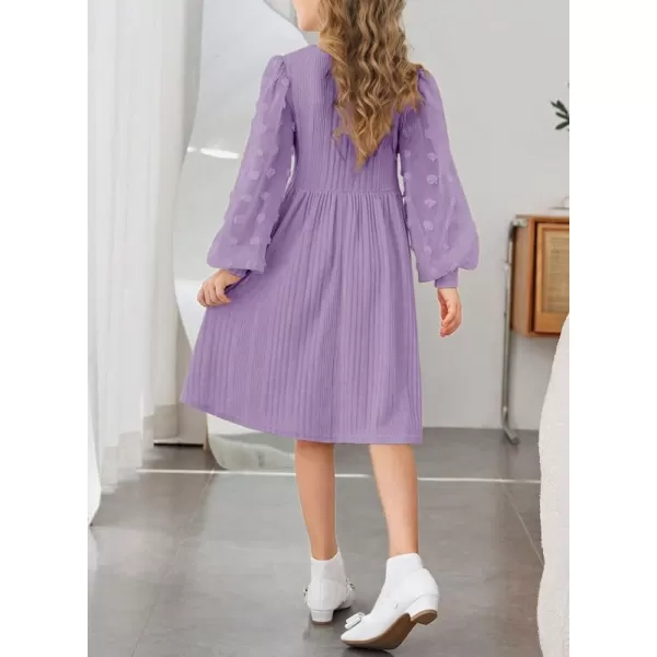 Girls Fall Long Sleeve Knit Dresses Casual Crewneck Swiss Dot A-line Dress 6-15 Years