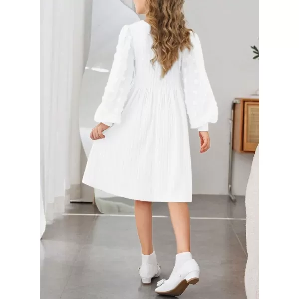 Girls Fall Long Sleeve Knit Dresses Casual Crewneck Swiss Dot A-line Dress 6-15 Years