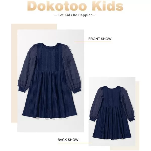 Girls Fall Long Sleeve Knit Dresses Casual Crewneck Swiss Dot A-line Dress 6-15 Years