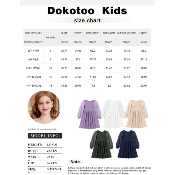 Girls Fall Long Sleeve Knit Dresses Casual Crewneck Swiss Dot A-line Dress 6-15 Years