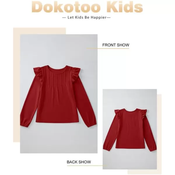 Girls Long Sleeve Shirts Casual Ruffle Trim Crewneck Blouse Tops 6-15 Years