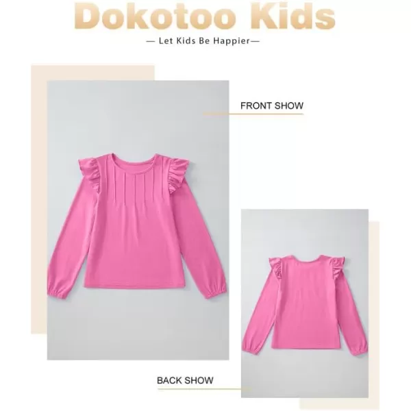 Girls Long Sleeve Shirts Casual Ruffle Trim Crewneck Blouse Tops 6-15 Years
