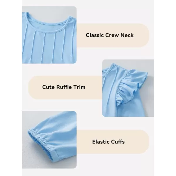 Girls Long Sleeve Shirts Casual Ruffle Trim Crewneck Blouse Tops 6-15 Years