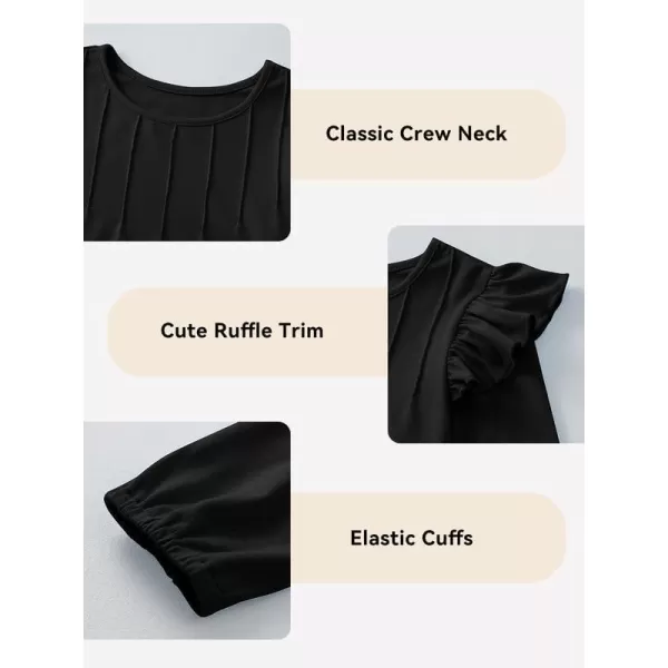 Girls Long Sleeve Shirts Casual Ruffle Trim Crewneck Blouse Tops 6-15 Years