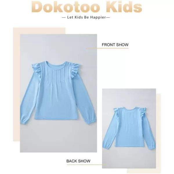 Girls Long Sleeve Shirts Casual Ruffle Trim Crewneck Blouse Tops 6-15 Years
