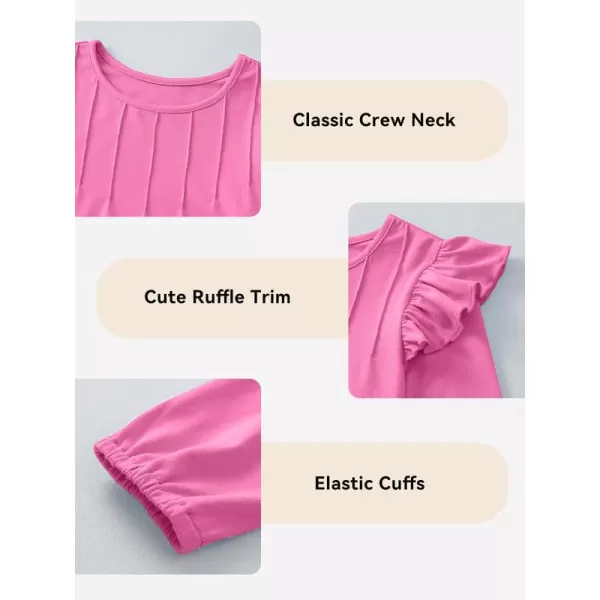 Girls Long Sleeve Shirts Casual Ruffle Trim Crewneck Blouse Tops 6-15 Years